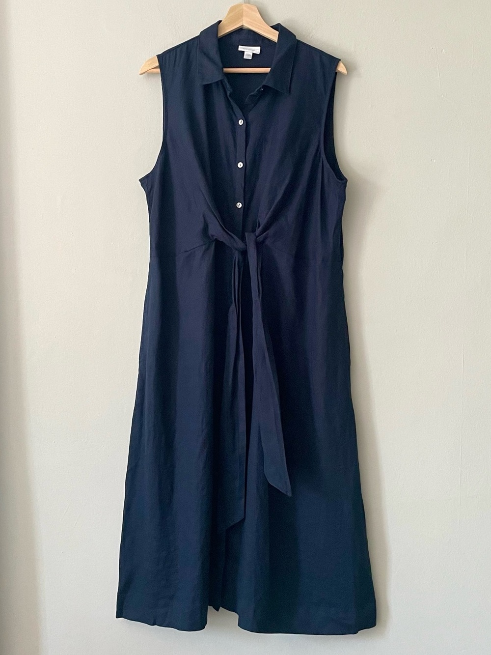 J. Jill Navy Linen Sleeveless Tie-Front Shirt Dress